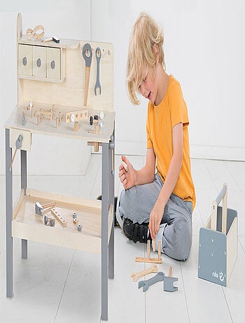 Banco da lavoro in legno per bambini con accessori da bricolage – "Roba