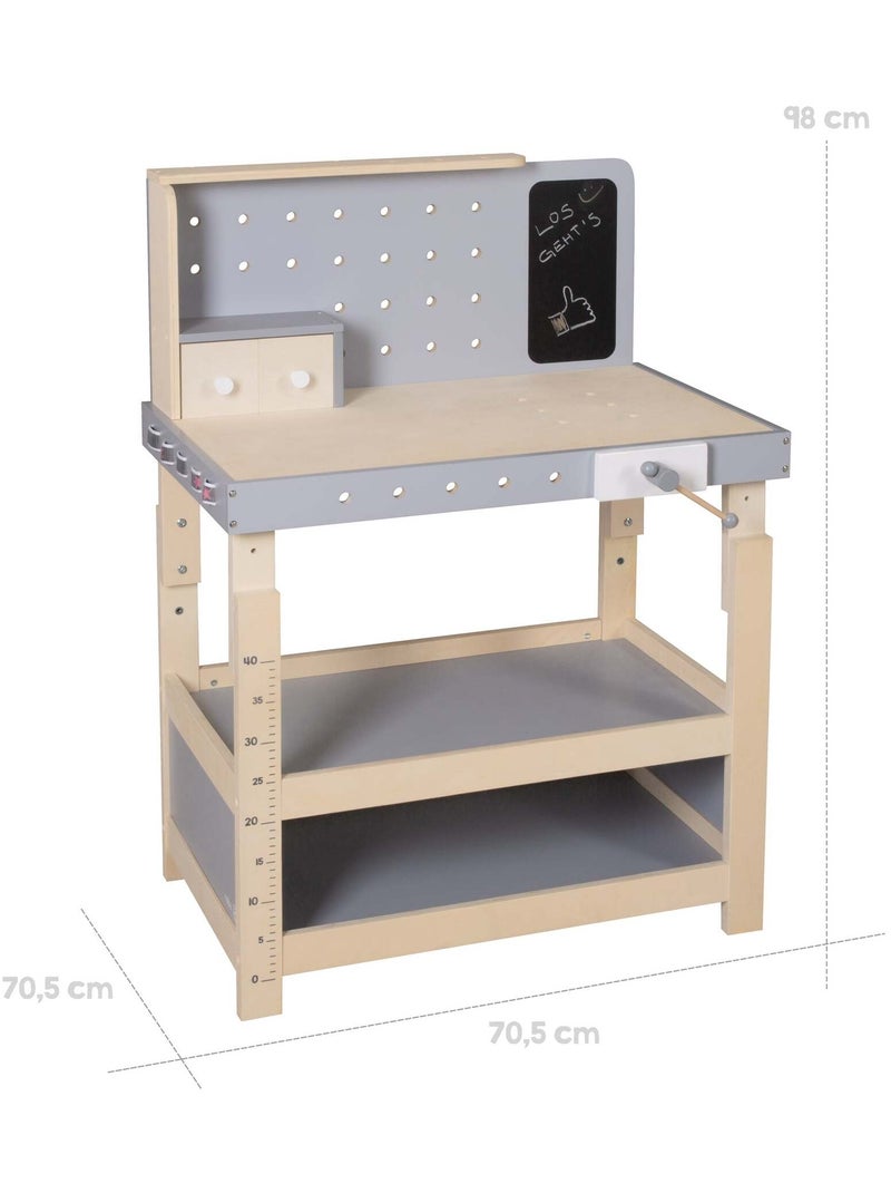 Banco da lavoro in legno per bambini, regolabile in altezza + 38 accessori – "Roba" Grigio beige - Kiabi