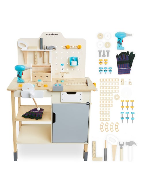 Banco da lavoro legno bimbi con trapano 74 pezzi Mamabrum - Kiabi