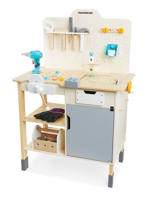 Banco da lavoro legno bimbi con trapano 74 pezzi Mamabrum - Kiabi