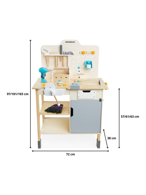 Banco da lavoro legno bimbi con trapano 74 pezzi Mamabrum - Kiabi