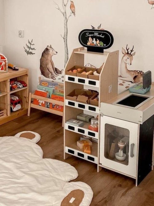Banco mercato in legno per bambini – negozio giochi con accessori e alimenti giocattolo - Kiabi
