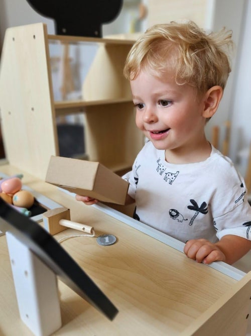 Banco mercato in legno per bambini – negozio giochi con accessori e alimenti giocattolo - Kiabi