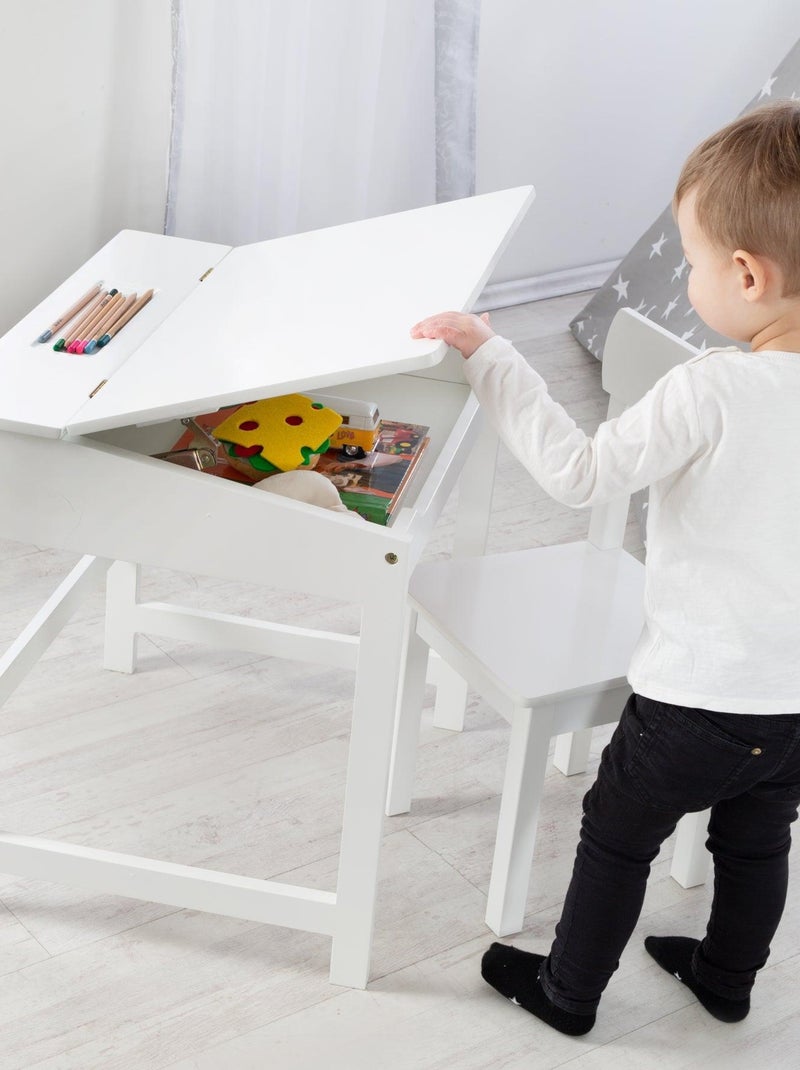 Banco scuola con vano portaoggetti e sedia in legno per bambini "Roba" Bianco - Kiabi