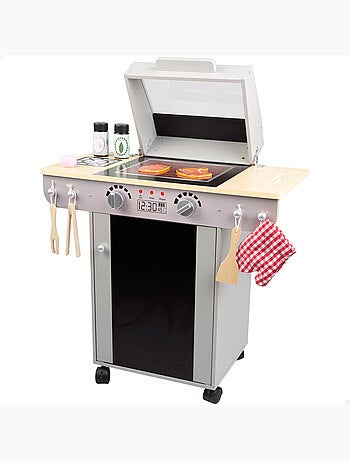Barbecue giocattolo portatile in legno con lavagna e 9 accessori woomax