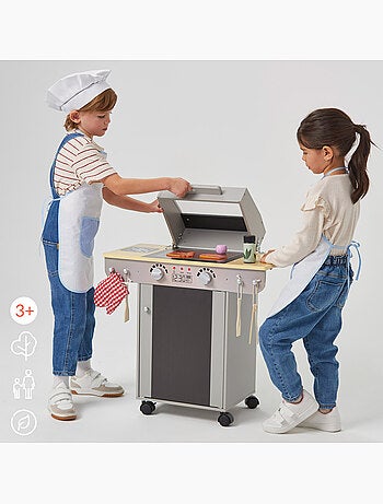 Barbecue giocattolo portatile in legno con lavagna e 9 accessori woomax
