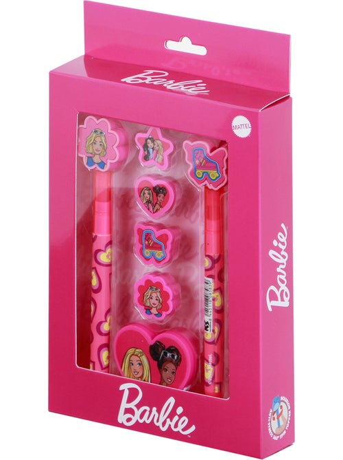 Barbie Mix Confezione di Penna a Gel Cancellabile + Matita Eterna + 4 Gomme + Temperamatite, Rosa - Kiabi