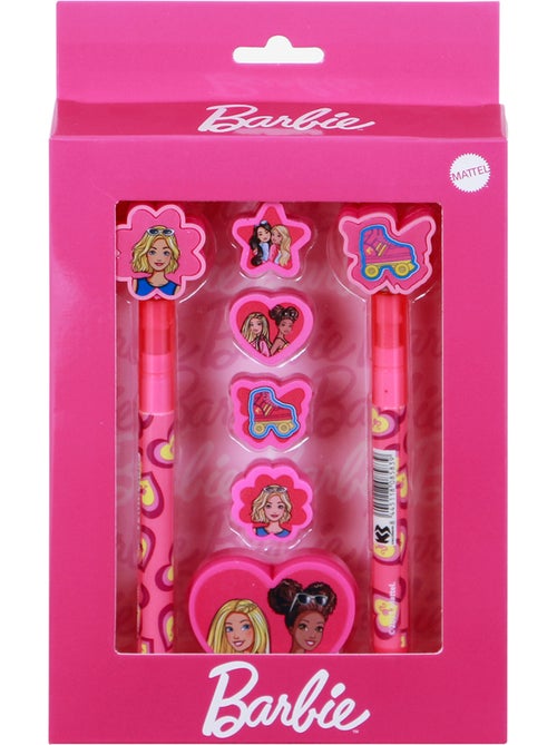 Barbie Mix Confezione di Penna a Gel Cancellabile + Matita Eterna + 4 Gomme + Temperamatite, Rosa - Kiabi