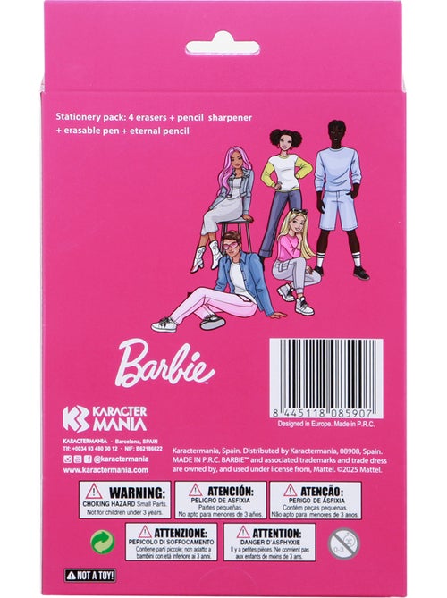 Barbie Mix Confezione di Penna a Gel Cancellabile + Matita Eterna + 4 Gomme + Temperamatite, Rosa - Kiabi