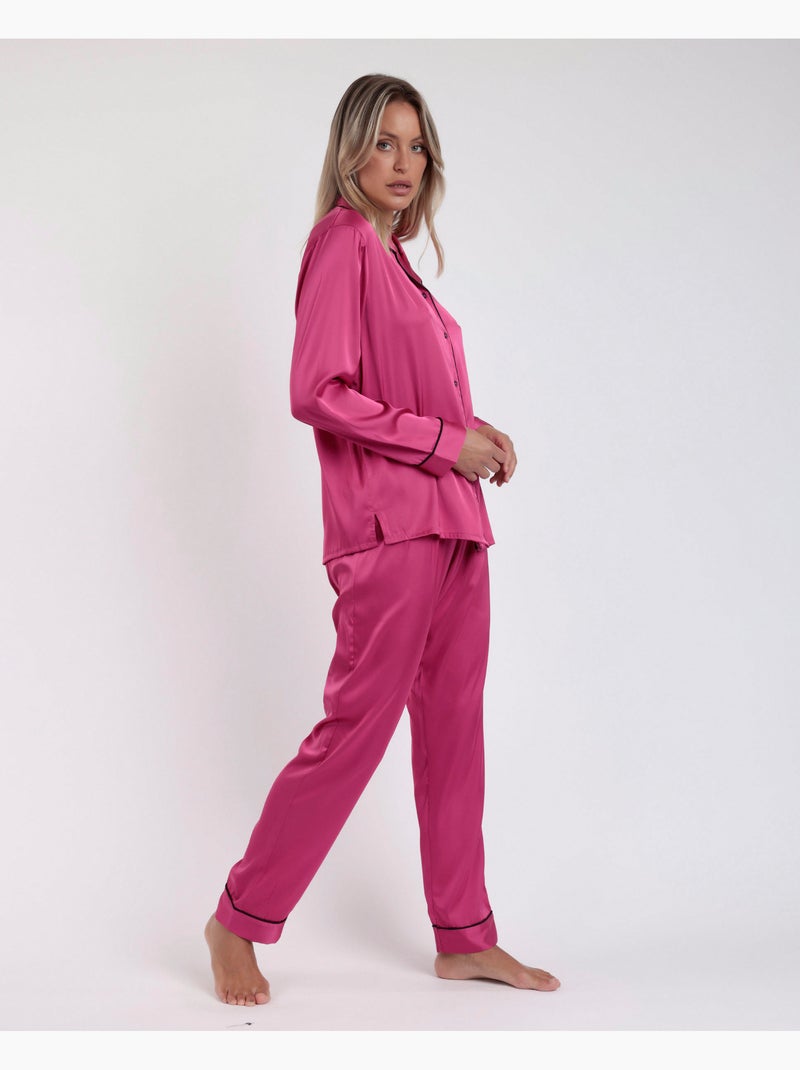 BARBIE Pigiama aperto a maniche lunghe in raso vintage da donna Rosa fucsia - Kiabi