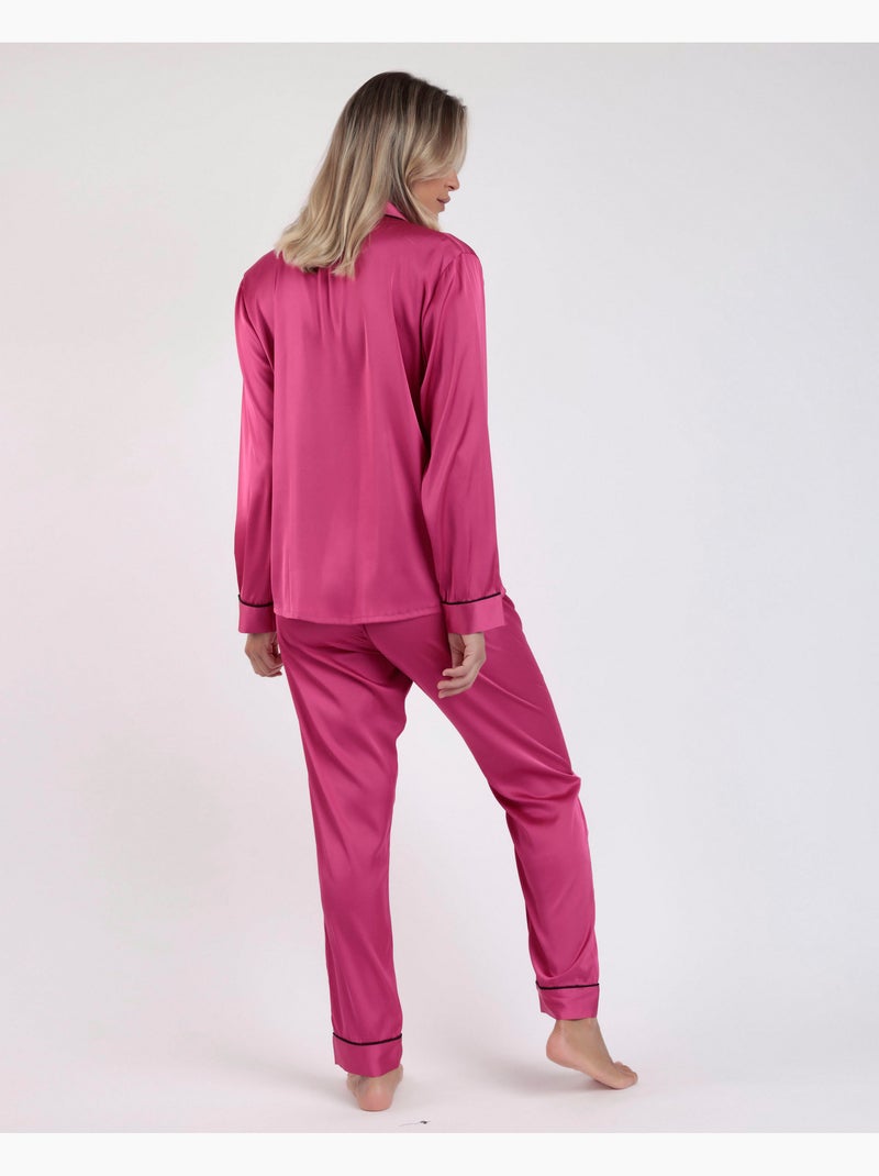 BARBIE Pigiama aperto a maniche lunghe in raso vintage da donna Rosa fucsia - Kiabi