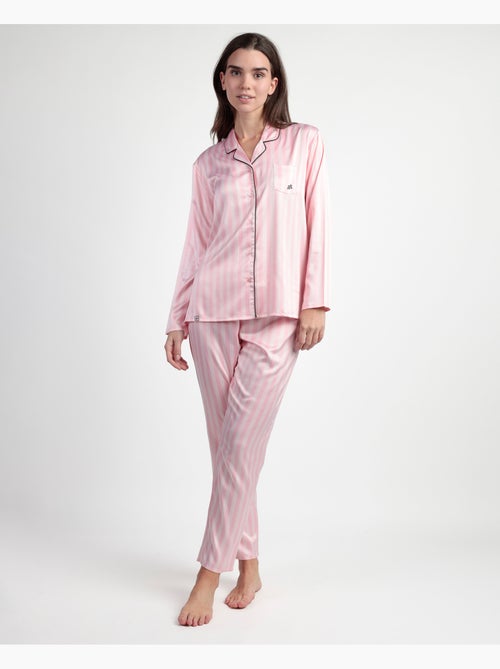 BARBIE Pigiama elegante in raso aperto a maniche lunghe da donna - Kiabi BARBIE Pigiama elegante in raso aperto a maniche lunghe da donna - Kiabi