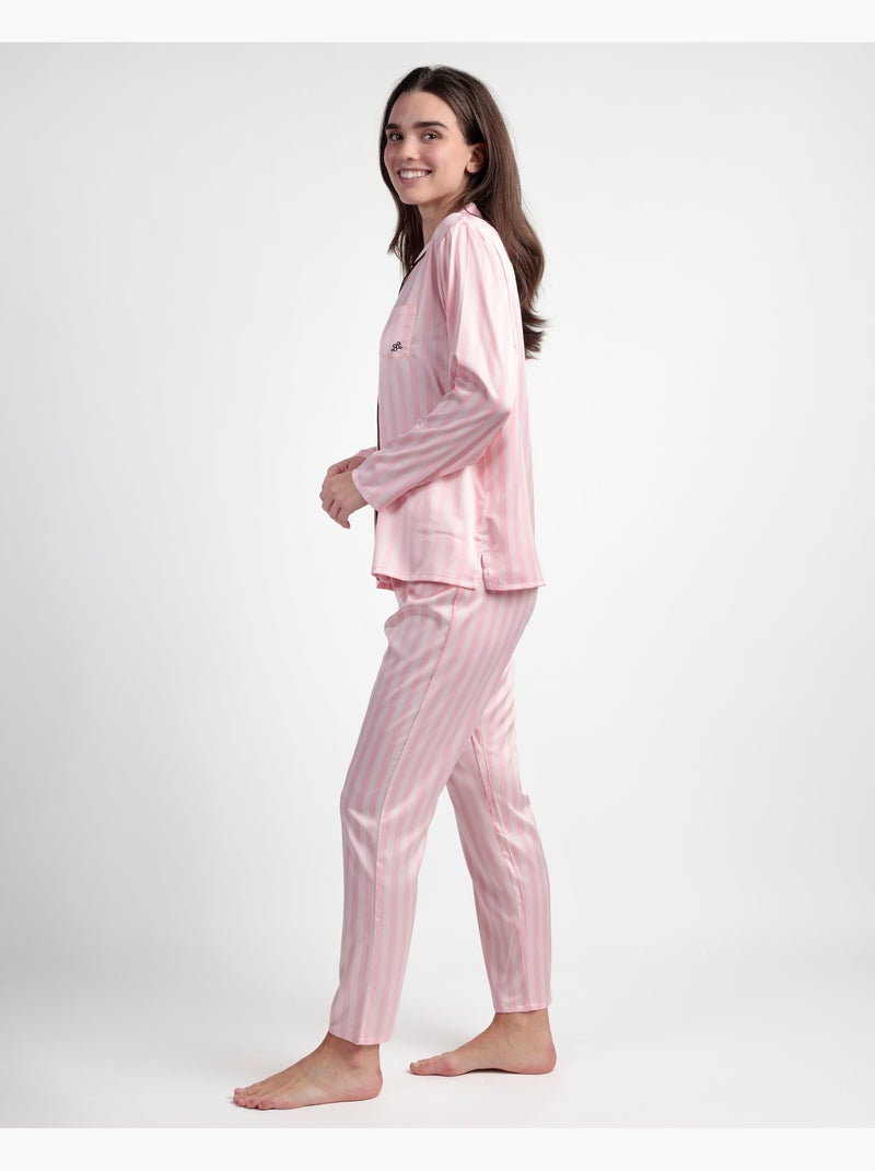 BARBIE Pigiama elegante in raso aperto a maniche lunghe da donna Rosa - Kiabi