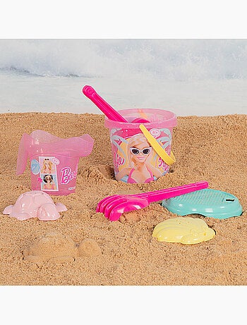 Barbie set di secchielli da spiaggia con bambola, accessori e borsa da trasporto