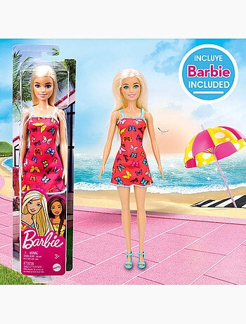 Barbie set di secchielli da spiaggia con bambola, accessori e borsa da trasporto