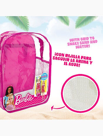 Barbie set di secchielli da spiaggia con bambola, accessori e borsa da trasporto