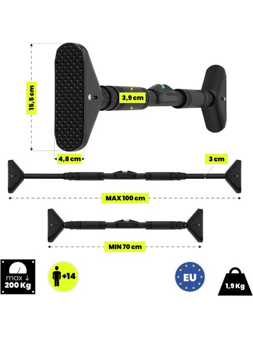 Barra trazioni regolabile 70-100 cm fino a 200 kg per porta nera – HyperMotion - Kiabi