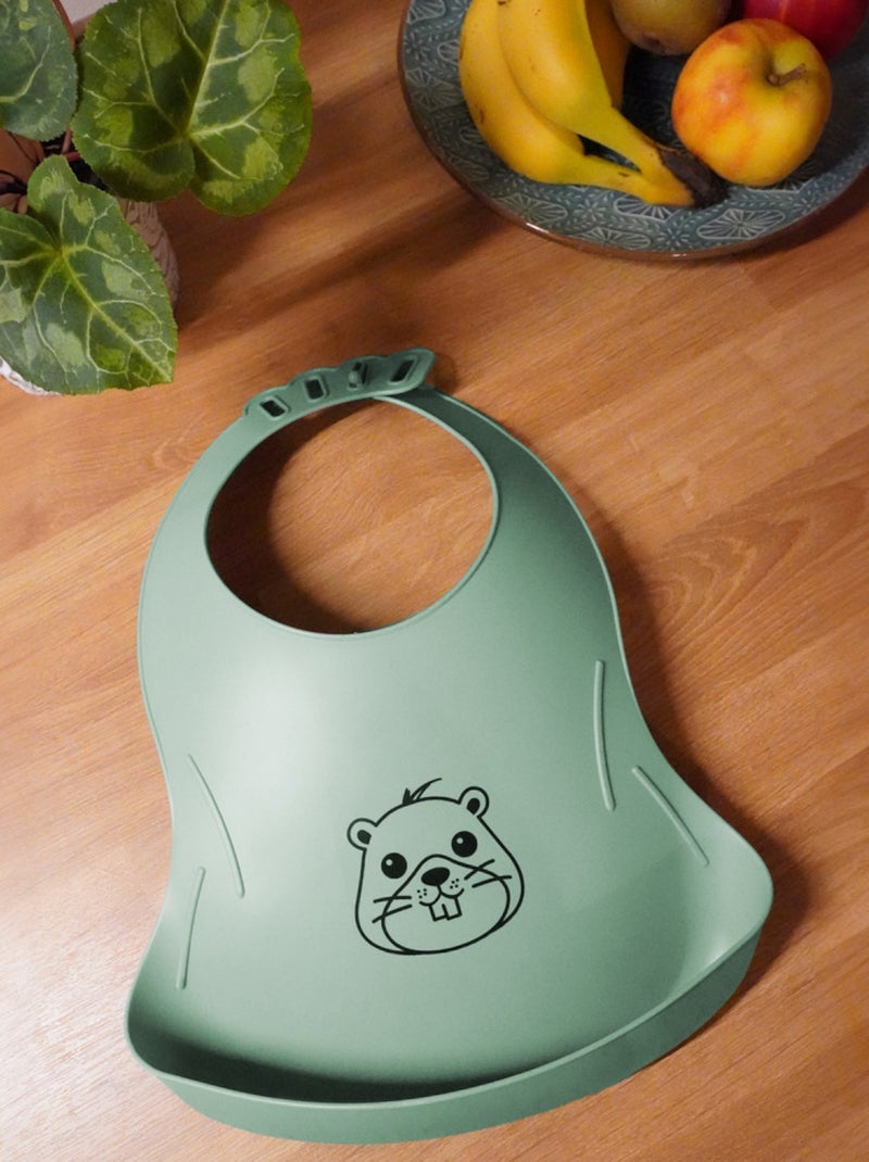 Bavaglino impermeabile regolabile BIBOU Castor Thermobaby con tasca alimentare Verde - Kiabi