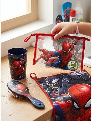 Beauty case completo con bicchiere e asciugamano spiderman marvel