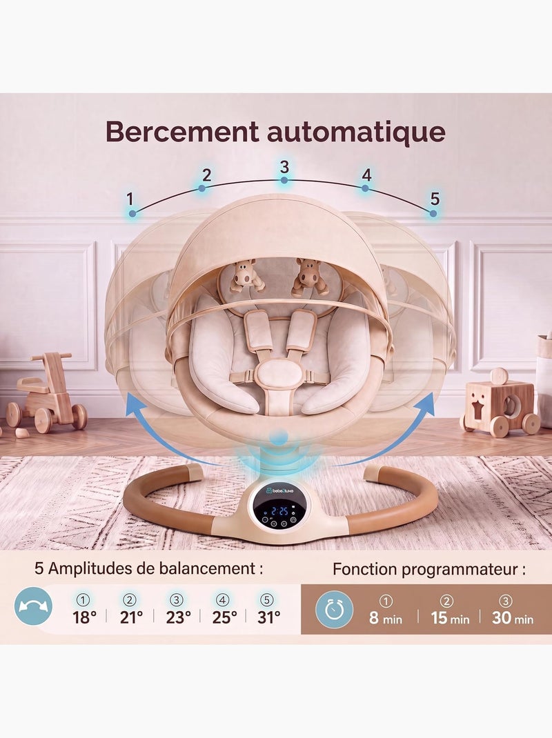 BEBE2LUXE ALPHA, Sdraietta dondolo automatico per neonato fino a 9 kg Marrone cioccolato - Kiabi