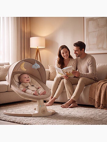 BEBE2LUXE AVA, Sdraietta dondolo automatico per neonato fino a 9 kg Beige