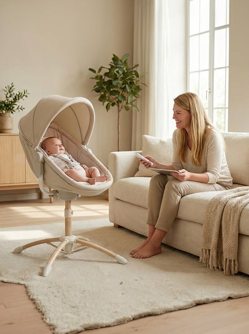 BEBE2LUXE Louna : Culla neonato 4 in 1 (DONDOLO ELETTRICO, SDRAIETTA, SEGGIOLONE) Beige - Kiabi