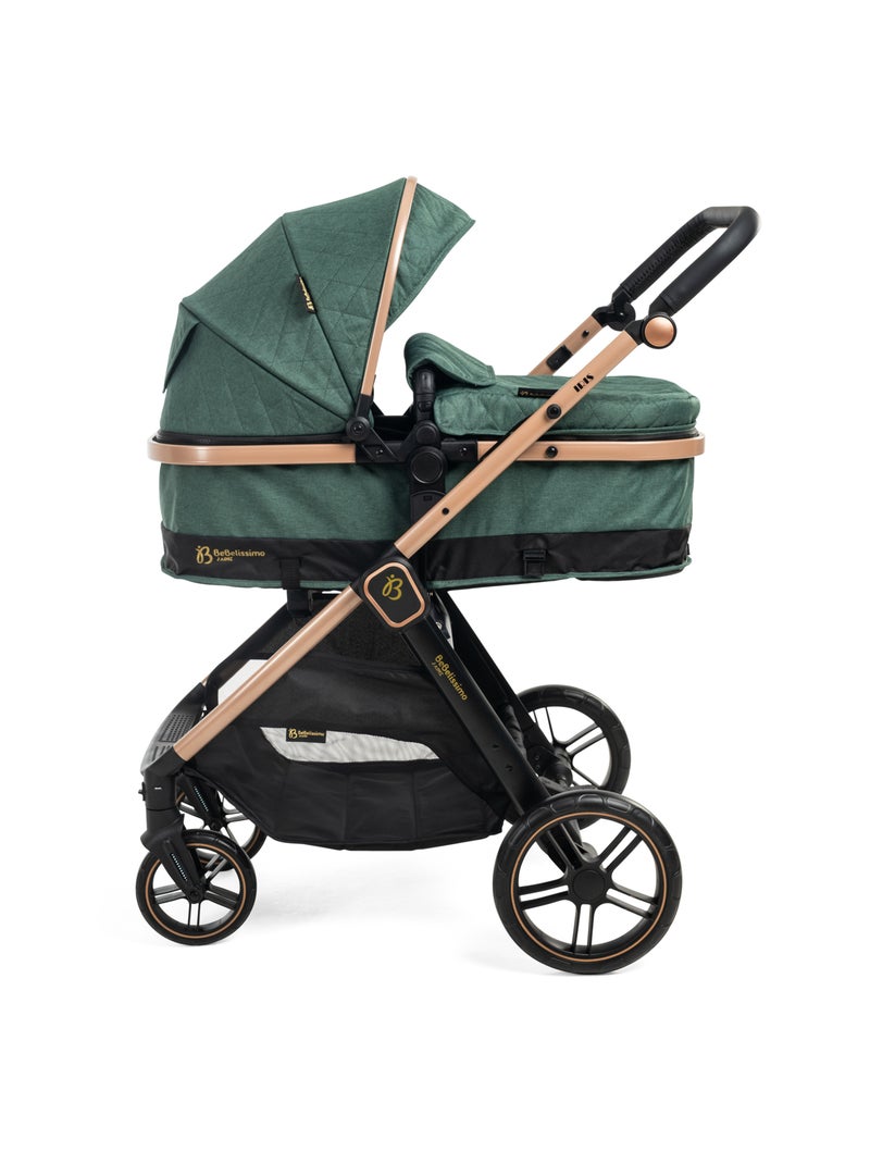Bebelissimo - Trio, passeggino Trio con seggiolino auto,  seggiolino auto e base - Iris Verde - Kiabi