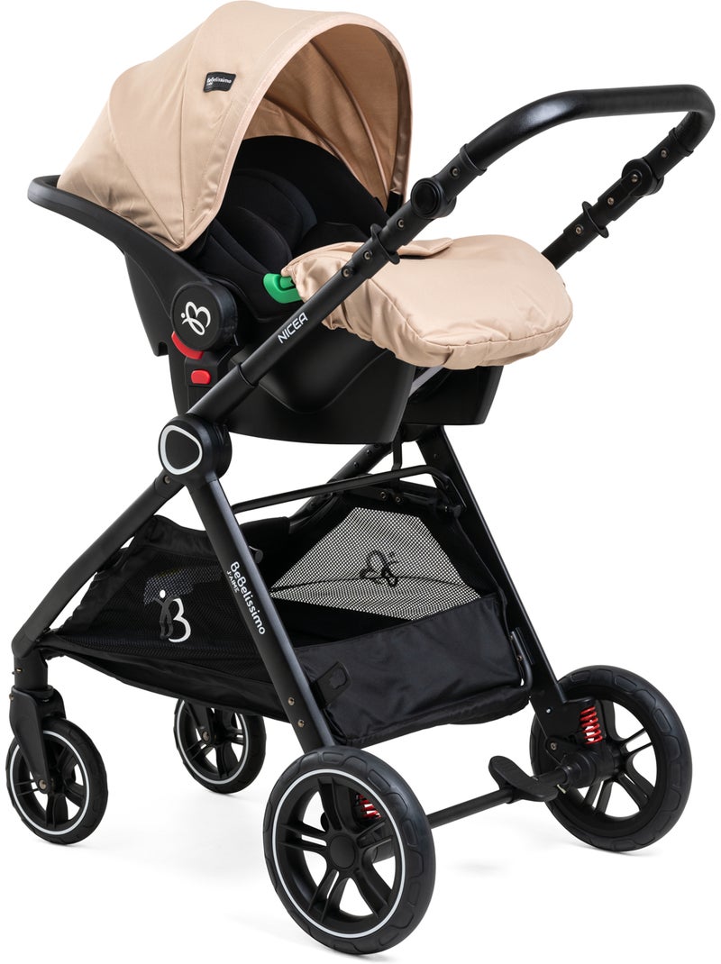 Bebelissimo - Trio, passeggino Trio con seggiolino auto,  seggiolino auto e base - Nicea Beige - Kiabi