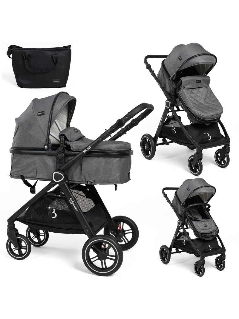 Bebelissimo - Trio, passeggino Trio con seggiolino auto,  seggiolino auto e base - Nicea Grigio - Kiabi