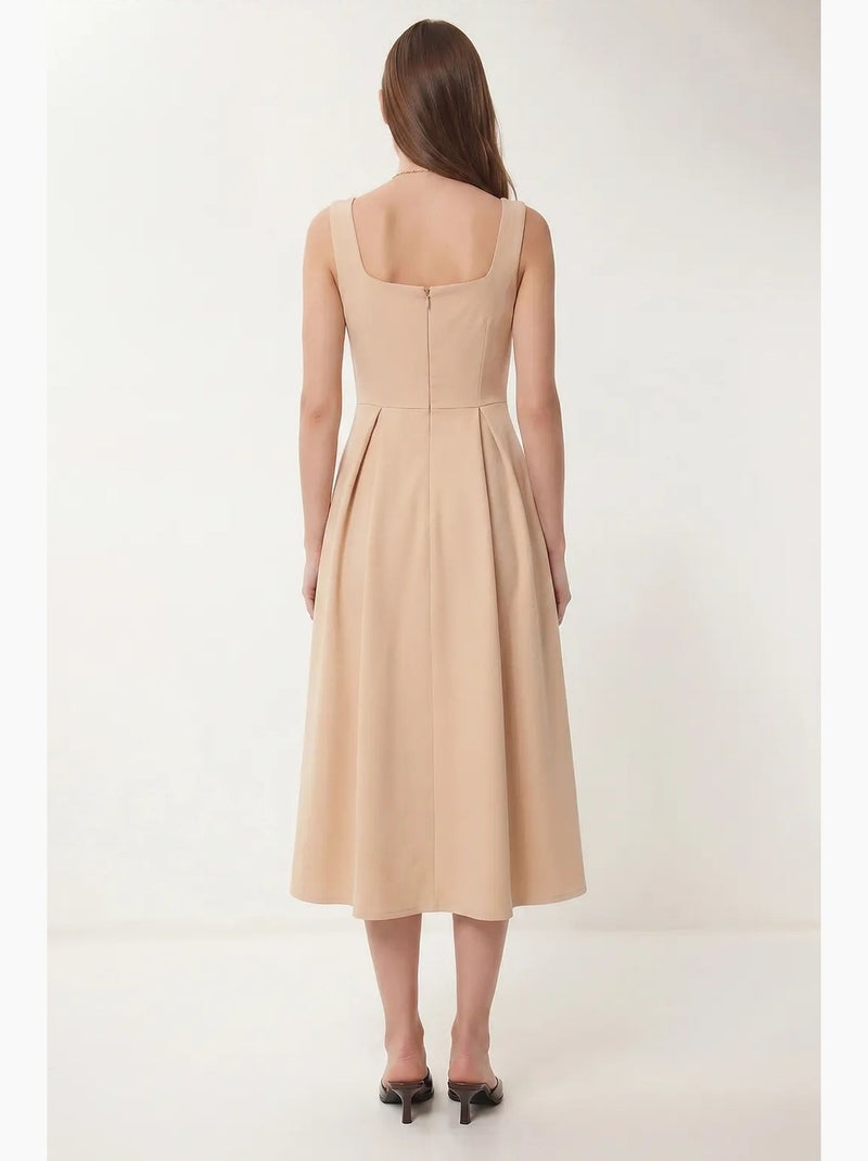 Bellissimo abito midi a trapezio con scollo quadrato e chiusura con cerniera istanbul Beige argilla - Kiabi