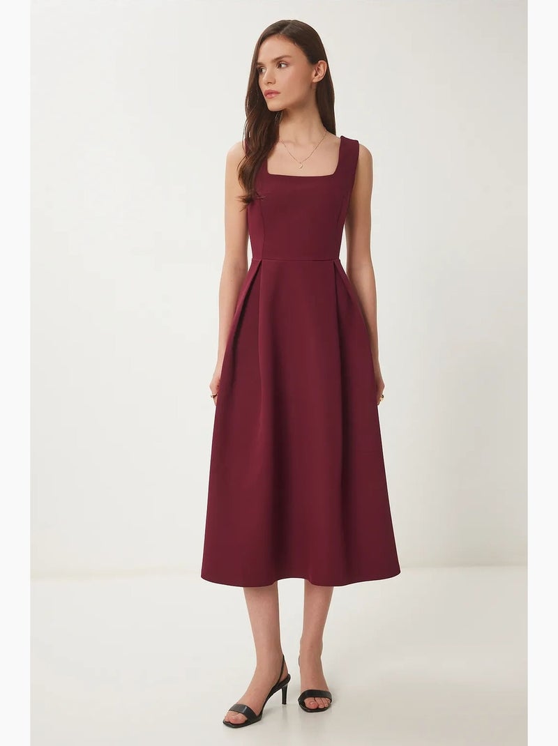 Bellissimo abito midi a trapezio con scollo quadrato e chiusura con cerniera istanbul Rosso bordeaux - Kiabi