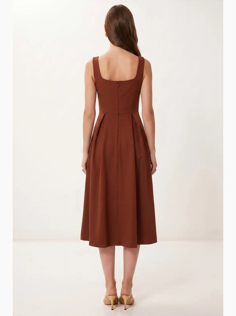 Bellissimo abito midi a trapezio con scollo quadrato e chiusura con cerniera istanbul Terracotta - Kiabi