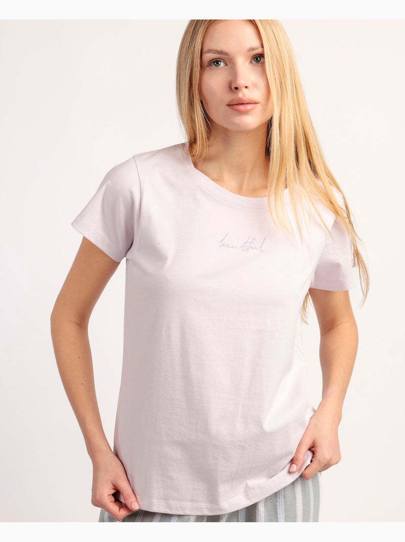 Bellissimo pigiama a maniche corte da donna STAY AT HOME Malva - Kiabi