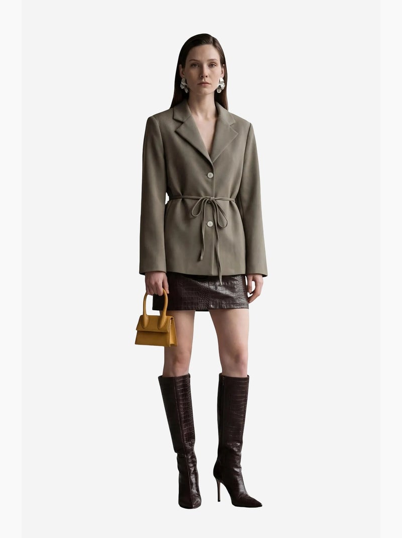 Belted crepe blazer jacket my fashion Cachi - Kiabi