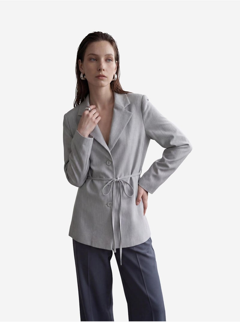 Belted crepe blazer jacket my fashion Grigio - Kiabi