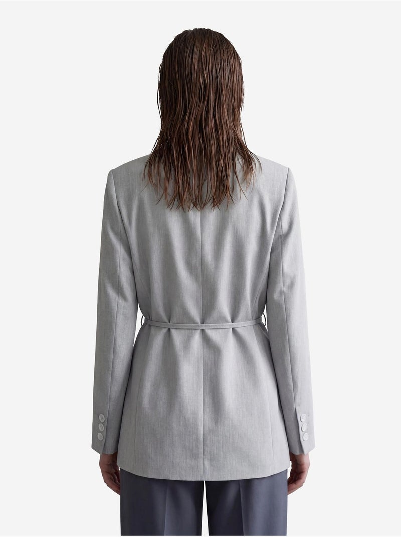 Belted crepe blazer jacket my fashion Grigio - Kiabi