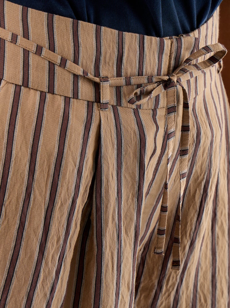 Bermuda ampio a righe a vita alta Beige - Kiabi