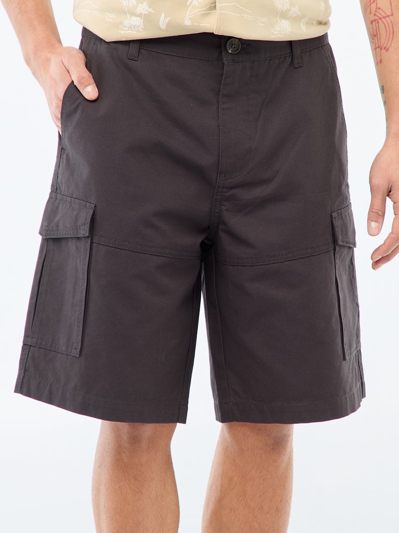 Bermuda chino in twill tinta unita multitasche Grigio - Kiabi