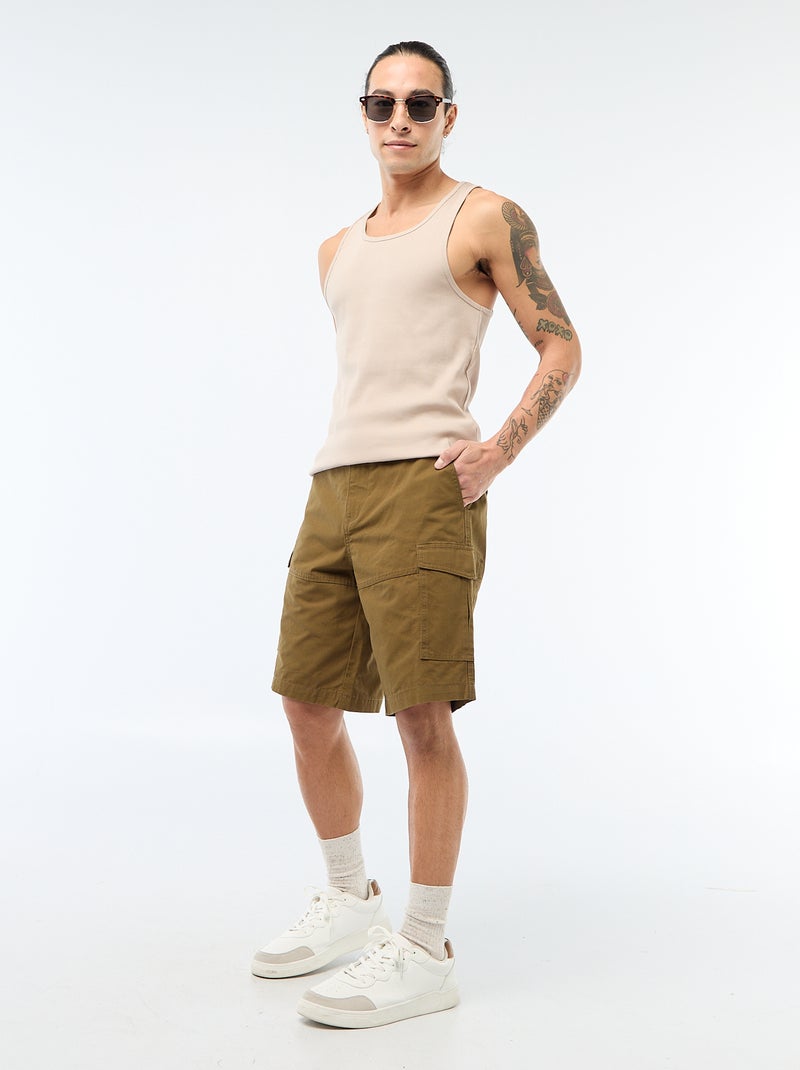 Bermuda chino in twill tinta unita multitasche Kaki - Kiabi