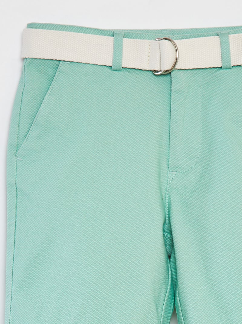 Bermuda chino taglio slim in maglia piqué + cintura VERDE - Kiabi