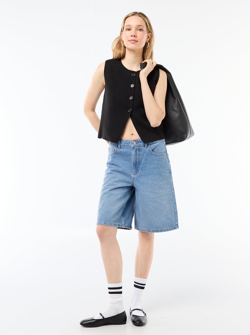 Bermuda in denim a vita alta Blu - Kiabi