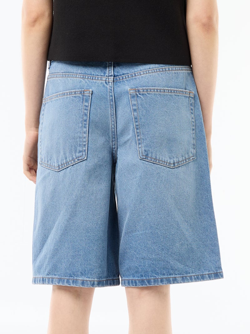 Bermuda in denim a vita alta Blu - Kiabi