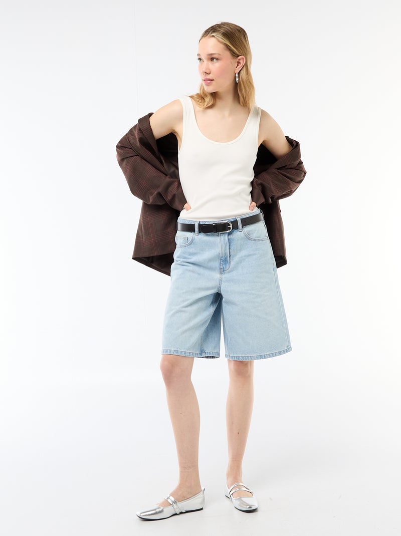 Bermuda in denim a vita alta Blu - Kiabi