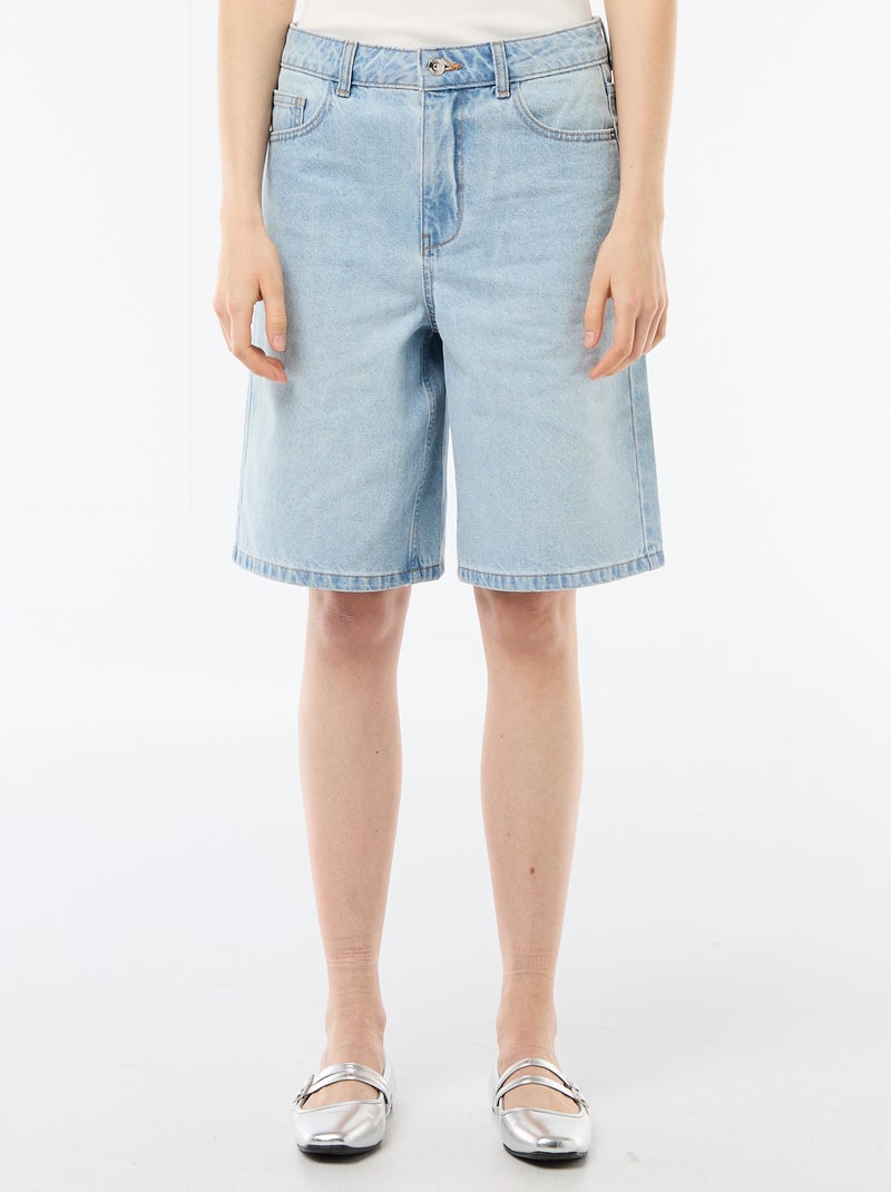 Bermuda in denim a vita alta Blu - Kiabi