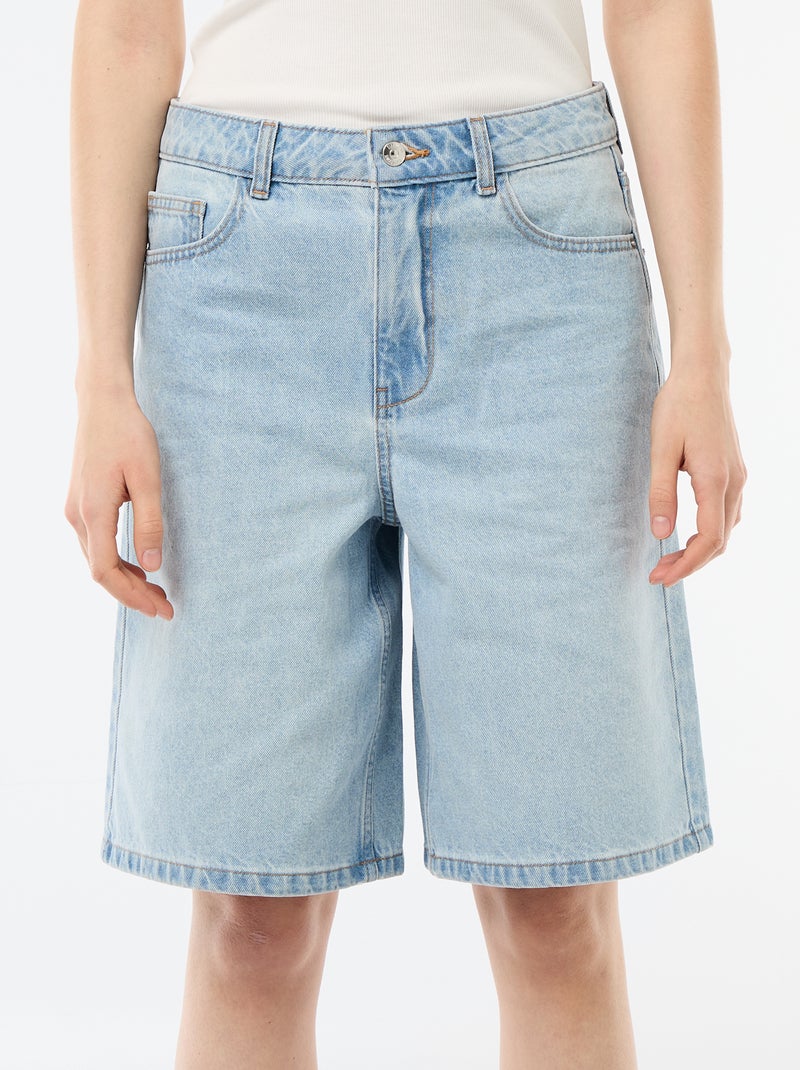 Bermuda in denim a vita alta Blu - Kiabi