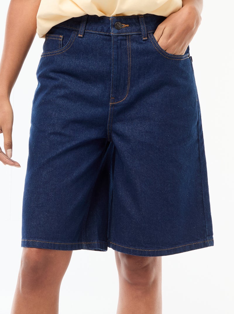 Bermuda in denim a vita alta Blu - Kiabi