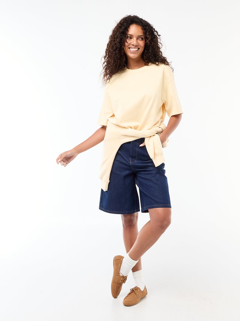 Bermuda in denim a vita alta Blu - Kiabi