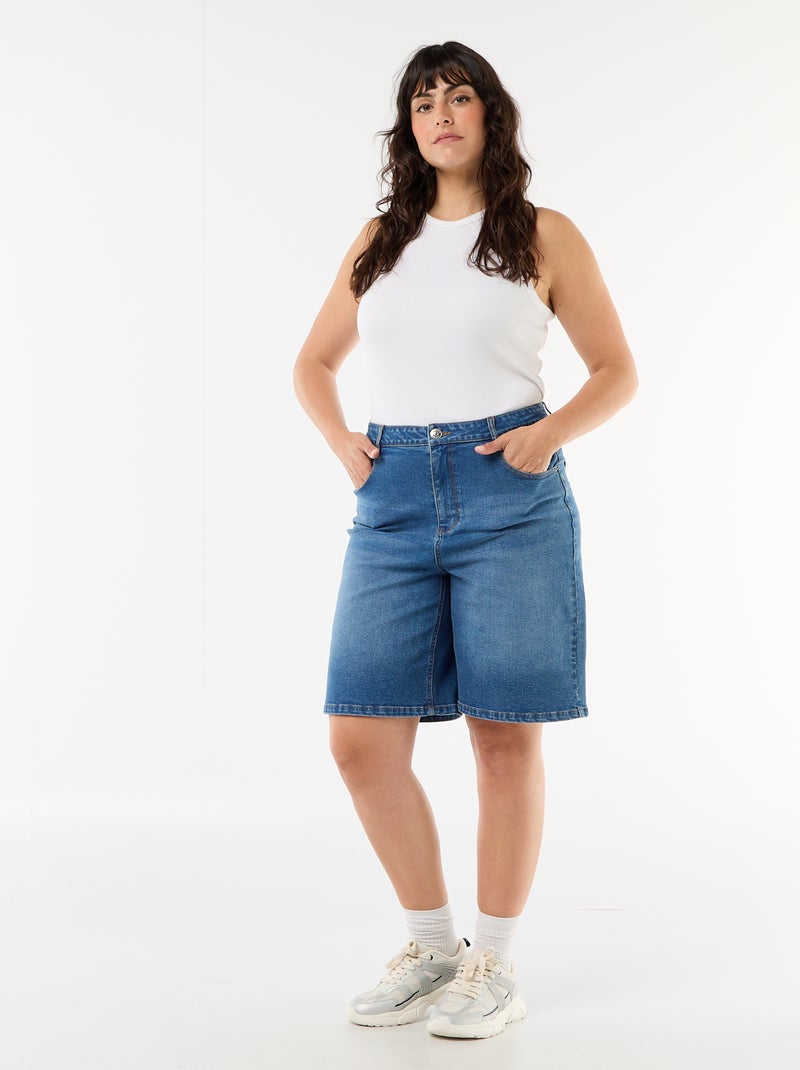 Bermuda in denim a vita alta Blu - Kiabi