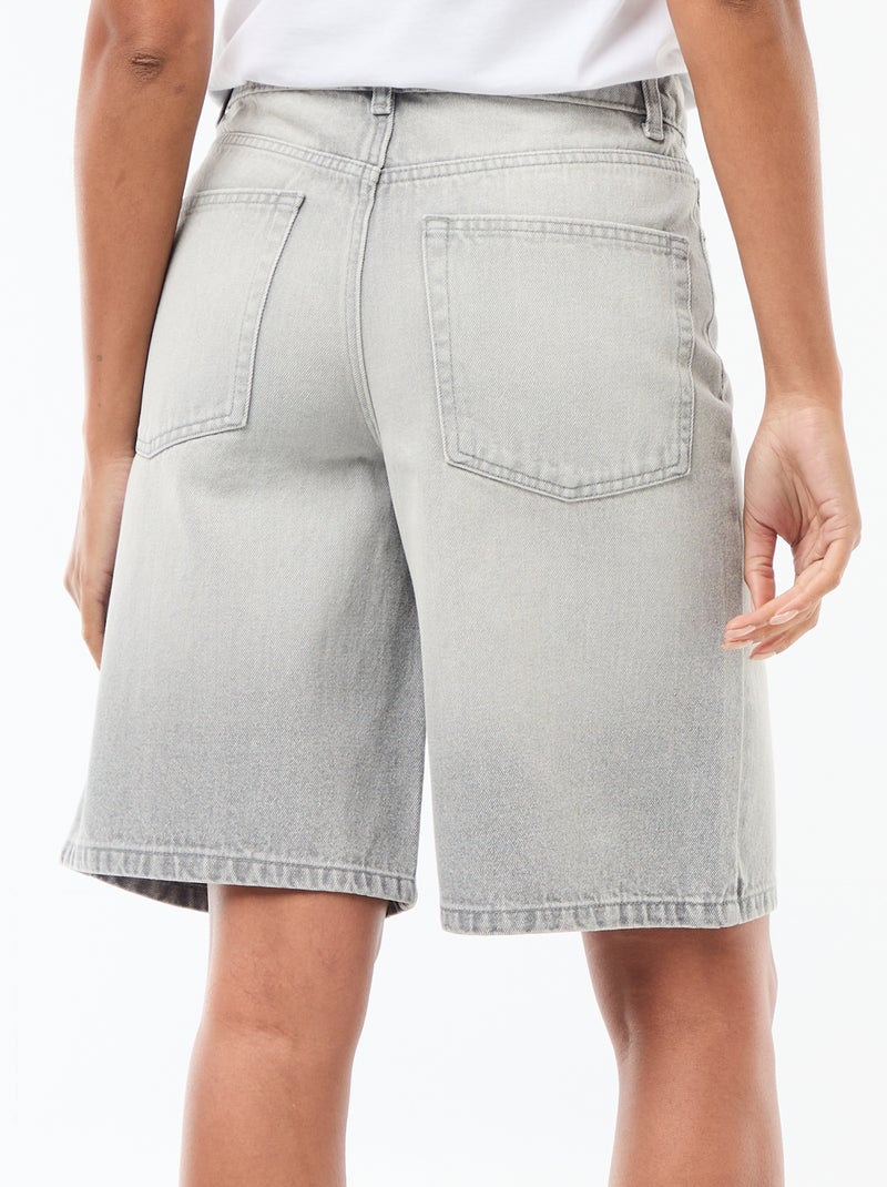 Bermuda in denim a vita alta Grigio - Kiabi