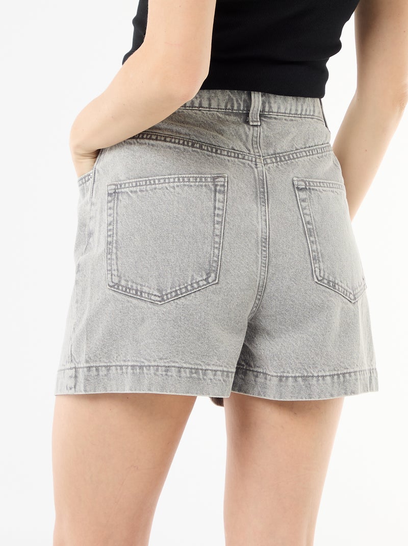 Bermuda in denim a vita alta Grigio - Kiabi